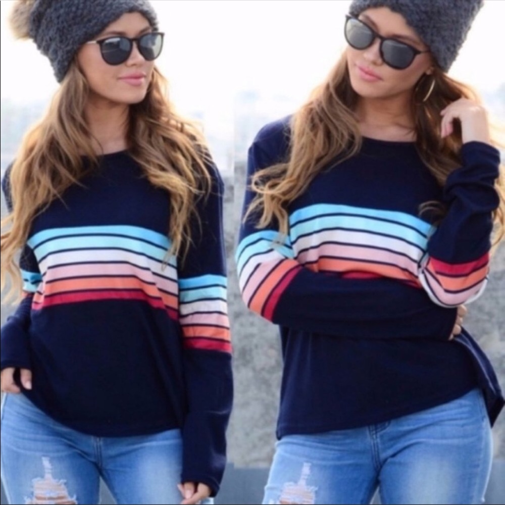 Rainbow on a black long sleeve top